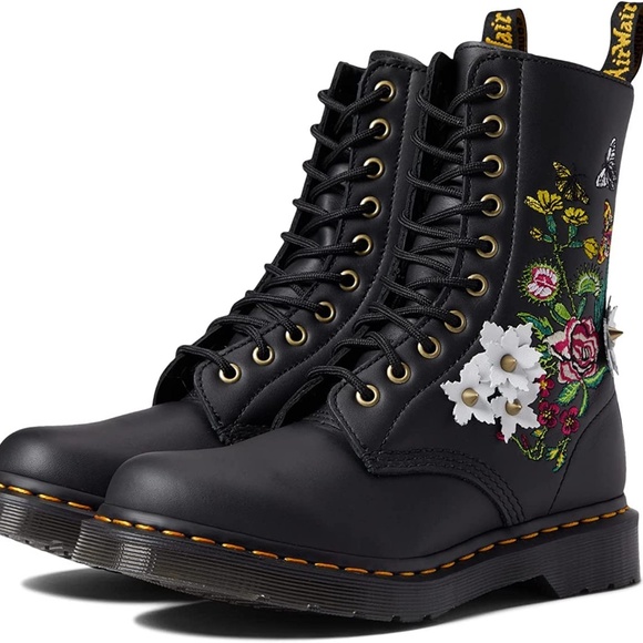 Dr. Martens Shoes - Dr. Martens Women's 1490 Floral Bloom Leather Vonda Butterfly Mid-Calf Boots